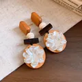 Handcrafted vintage wooden earrings featuring delicate white acrylic flower petals on a round base - Patchwork Wooden Floral Style (33#) / Coffee-White