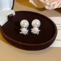 Dettaglio orecchini di perle lusso francese con design geometrico in zircone - Perno Argento-Fuoco d'Artificio di Perla