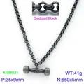 Collier avec pendentif haltère noir oxydé et chaîne à maillons ronds style punk - Noir Oxydé (KN88631-K)
