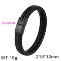Heren zwart gevlochten lederen armband met een mat zwarte geborstelde magnetische sluiting - Mat Zwart Stijl (KB134579-KFC) / 215*12mm