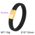 Zwarte gevlochten lederen herenarmband met geborstelde goudkleurige magnetische sluiting - Mat Goud Stijl (KB134581-KFC) / 215*12mm