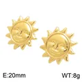 Boucles d'oreilles soleil vintage dorées, diamètre 20 mm, finition métallique polie - Sun Smiley Face Stud Earrings (KE134704-GC)