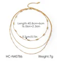Macro view of a gold-plated triple-layered necklace showing dimensions and bead size - French Vintage Multi-Layer Bead Necklace (HC-N40786) / 40.8cm+6cm / Gold