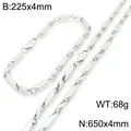 Elegantes Set aus Halskette und Armband aus silberfarbenem Edelstahl mit gedrehten Gliedern - Stil A Armband / 225x4mm / Stahlfarben