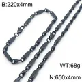 Schwarzes Edelstahl-Halsketten- und Armbandset mit eckigen Gliedern und Größenangaben - Stil A Armband / 220x4mm / Schwarz