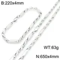 Minimalistisches silbernes Edelstahl-Halsketten- und Armbandset mit Diagonalgliedern - Stil B Armband / 220x4mm / Stahlfarben