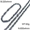 Minimalistisches schwarzes Edelstahl-Halsketten- und Armbandset mit Diagonalkette - Stil B Armband / 220x4mm / Schwarz