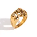 Minimalist stainless steel 18K gold plated geometric ILY letter signet ring for women - R4929 Gold