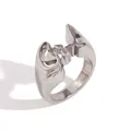 Modern silver-toned stainless steel open ring with GIRL letter and heart cutout design - R4930 Silver