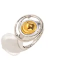 Minimalist stainless steel ring featuring a golden sphere and silver orbital geometric design - R5209 Gold and Silver