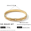 Gold-plated stainless steel bracelet with cubic zirconia detailing and size specifications - White Rhinestone Style (NB-B6649-WT) / 18K Gold