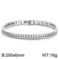 Bracciale a catena barbazzale in acciaio al titanio lucido, 200x6mm, peso di 16g - Stile Argentato (KB186684-Z) / 200x6mm