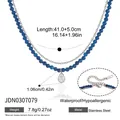 Zweilagige Halskette aus Edelstahl mit Wassertropfen-Zirkonia-Anhänger und blauen Perlen - Blaue Perlen-Doppelkette Mit Wassertropfen-Zirkonia (JDN0307079) / 41+5cm