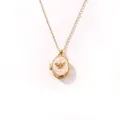 Exquisite gold stainless steel locket necklace with pink enamel and butterfly zircon charm - Butterfly / Gold