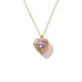 Elegant purple enamel heart locket necklace with gold plating and sparkling zircons - Purple Heart