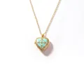 Elegant heart-shaped gold stainless steel locket necklace with turquoise enamel and zircon - Heart Blue