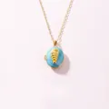 Golden stainless steel locket necklace with light blue enamel and yellow shell design - Yellow Conch