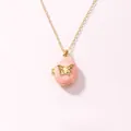 Elegant pink enamel locket necklace featuring a gold butterfly motif on a fine chain - Pink Butterfly