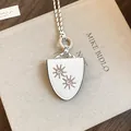 Detail of sun flower embroidery on white leather multifunctional necklace - Necklace-White