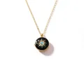 Gold-plated stainless steel sun locket necklace with black enamel and blue zircon stone - Black Sunshine
