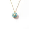 Light blue enamel sun locket necklace in gold-plated stainless steel for women - Blue Sun