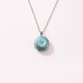 Stainless steel sunburst locket necklace featuring light blue enamel decorative inlay - Sea Blue Sun Silver