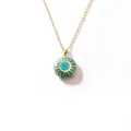 Gold-plated stainless steel locket necklace with turquoise enamel sunburst pendant design - Sea Blue Sun Gold
