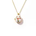 Gold-plated stainless steel oval locket necklace with colorful flower enamel detail - White Flower Gold