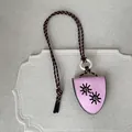 Handmade pink leather glasses holder necklace with unique black sun pattern design - Necklace-Coffee-Pink