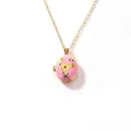 Pink enamel floral pattern locket necklace made of gold plated stainless steel - Pink Flower Gold