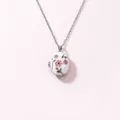 Elegant white enamel floral locket necklace made of stainless steel with silver chain - White Floral Silver
