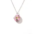 Pink enamel flower locket necklace in stainless steel with opening design - Pink Floral Silver