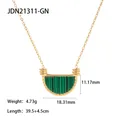 Premium gold stainless steel necklace featuring a green striped semi-circle pendant design. - Malachite Texture Semicircle Pendant (JDN21311-GN)