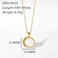 Elegant gold stainless steel necklace with white circular pendant and crystal details - Rhinestone Moon Disc Pendant (JDN20620)