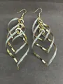 French luxury twisted diamond pendant earrings with glitter detail in gold finish. - Hook Style / Gold-White