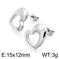Glossy hollow heart stud earrings in silver-tone titanium steel - 3D Hollow Heart Style (KE66687-Z)