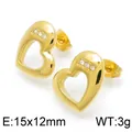 Elegant gold hollow heart stud earrings with sparkling rhinestones for women, 15x12mm - Rhinestone 3D Hollow Heart Style (KE96572-Z)