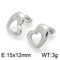 Silver heart titanium steel stud earrings with small stones, 15x12mm size - Rhinestone 3D Hollow Heart Style (KE96573-Z)