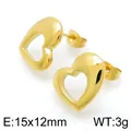 Elegant polished gold-tone heart-shaped hollow stud earrings, size 15x12mm, 3g. - 3D Hollow Heart Style (KE96576-Z)