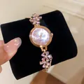 Elegant rose gold flower rhinestone watch bracelet for women with pink crystals - Rose Gold Pink Flower Style