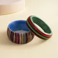 Close-up of retro resin bangles set with colorful stripes and marbled interior details. - Set of 2 (HB6945) / Wide & Narrow Mix / Green Multicolor