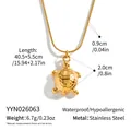 Detail of gold-plated stainless steel turtle necklace with dimensions and material specs - Turtle Pendant (YYN026063) / Gold