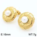 Boucles d'oreilles dorées texturées avec perles blanches, 16mm de diamètre, 7g - Style A Texture Spirale Géométrique (KE115135-KFC) / 16mm / Or