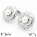 Boucles d'oreilles élégantes en acier inoxydable avec texture géométrique et perle blanche - Style A Texture Spirale Géométrique (KE115136-KFC) / 16mm / Acier