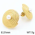 Boucles d'oreilles perles en acier avec disque texturé géométrique de 21 mm - Style B Texture Géométrique Spirale Fine (KE115139-KFC) / 21mm / Or