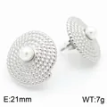 Élégantes boucles d'oreilles en acier inoxydable avec perle et texture spirale de 21 mm - Style B Texture Géométrique Spirale Fine (KE115140-KFC) / 21mm / Acier