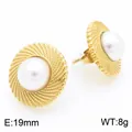 Boucles d'oreilles perles élégantes en acier doré texturé avec diamètre de 19 mm - Style D Bord Texturé en Spirale (KE115238-KFC) / 19mm / Or