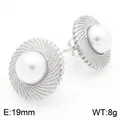 Boucles d'oreilles élégantes en acier inoxydable avec perle et cadre circulaire - Style D Bord Texturé en Spirale (KE115239-KFC) / 19mm / Acier