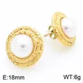 Élégantes boucles d'oreilles clous en acier doré avec bordure géométrique texturée et perle centrale - Style E Texture Géométrique en Relief (KE115240-KFC) / 18mm / Or