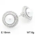 Élégantes boucles d'oreilles en acier avec perle blanche et texture géométrique, taille 18mm - Style E Texture Géométrique en Relief (KE115241-KFC) / 18mm / Acier